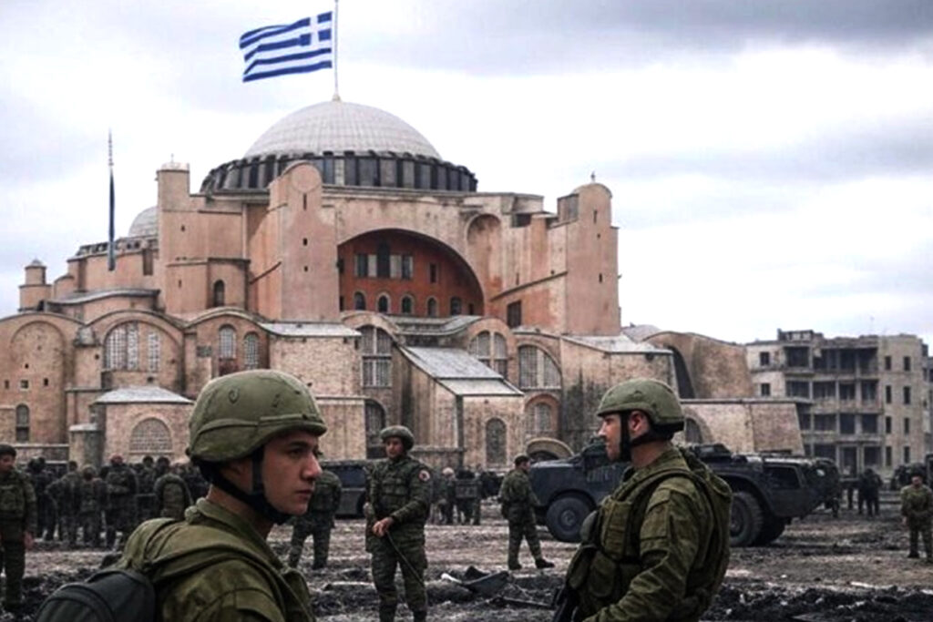 Turkish outrage over the post with Greek flag on Hagia Sophia