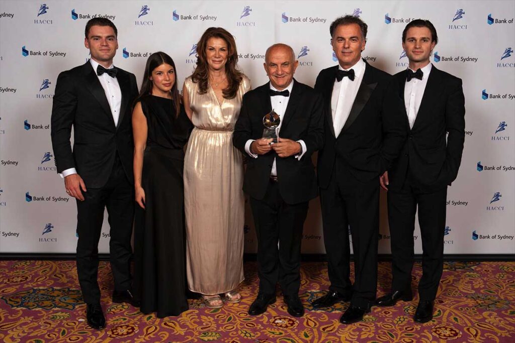 The Stamoulis family. Recipient of the Spiro Stamoulis Lifetime Achievement Award, Sotiris Hatzimanolis.